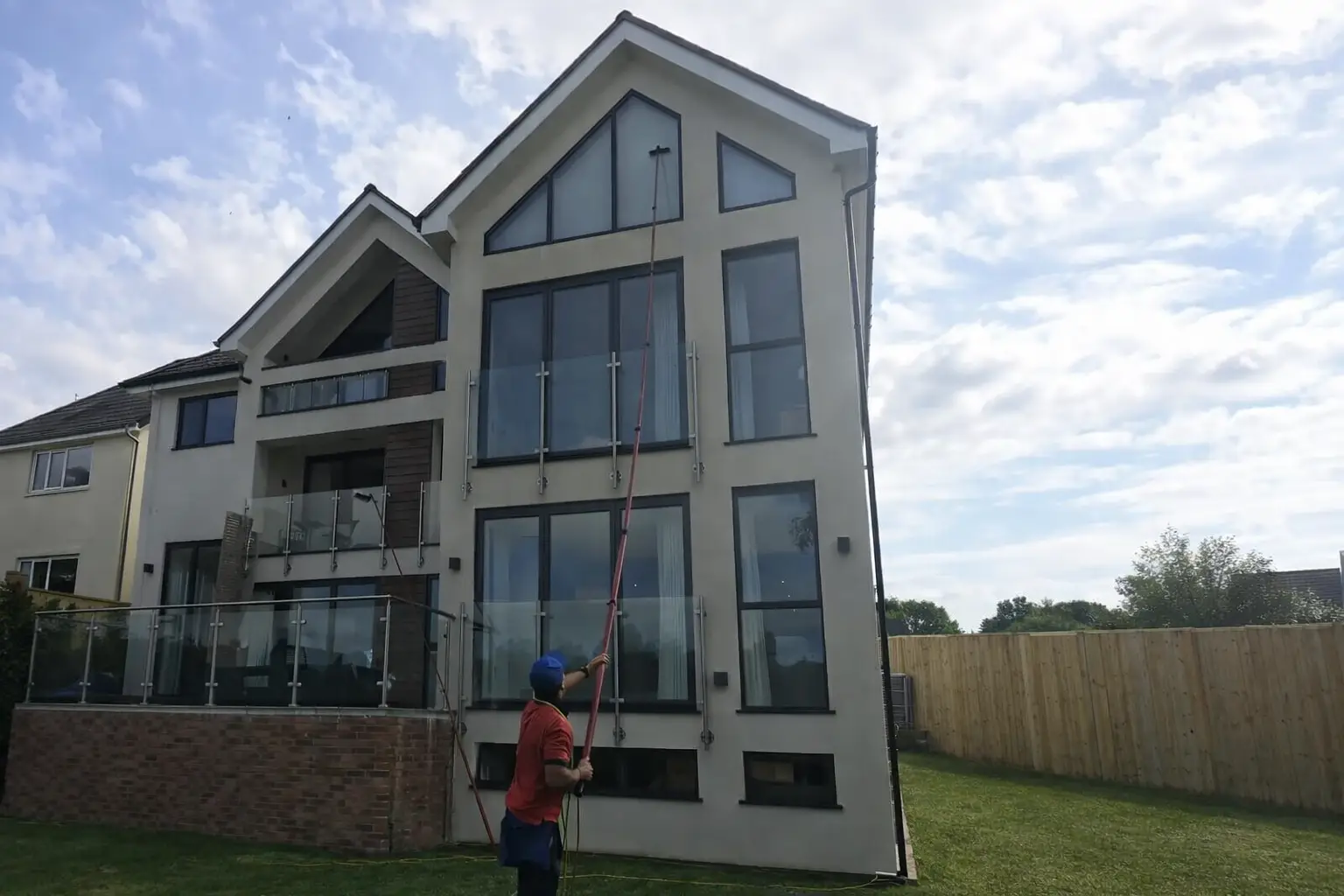 Window cleaning on a 3-storey residential building